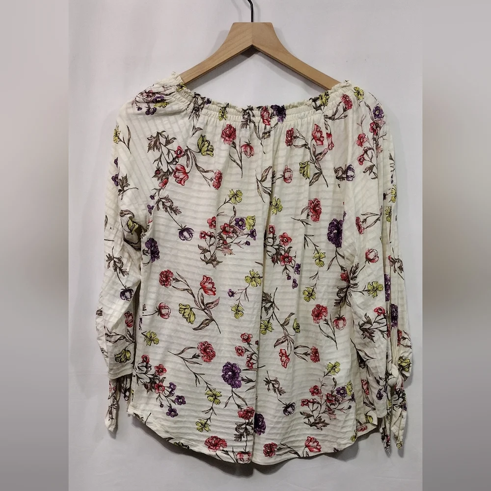 Lauren Ralph Lauren Floral Babydoll Top Women's L Cream Red Cottagecore Peasant - Picture 5 of 8